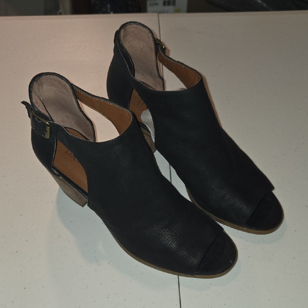 Lucky Brand Black Peep-Toe Heeled Boots